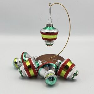 Lot Of 4 Shiny Brite Christopher Radko Striped UFO Christmas Ornaments